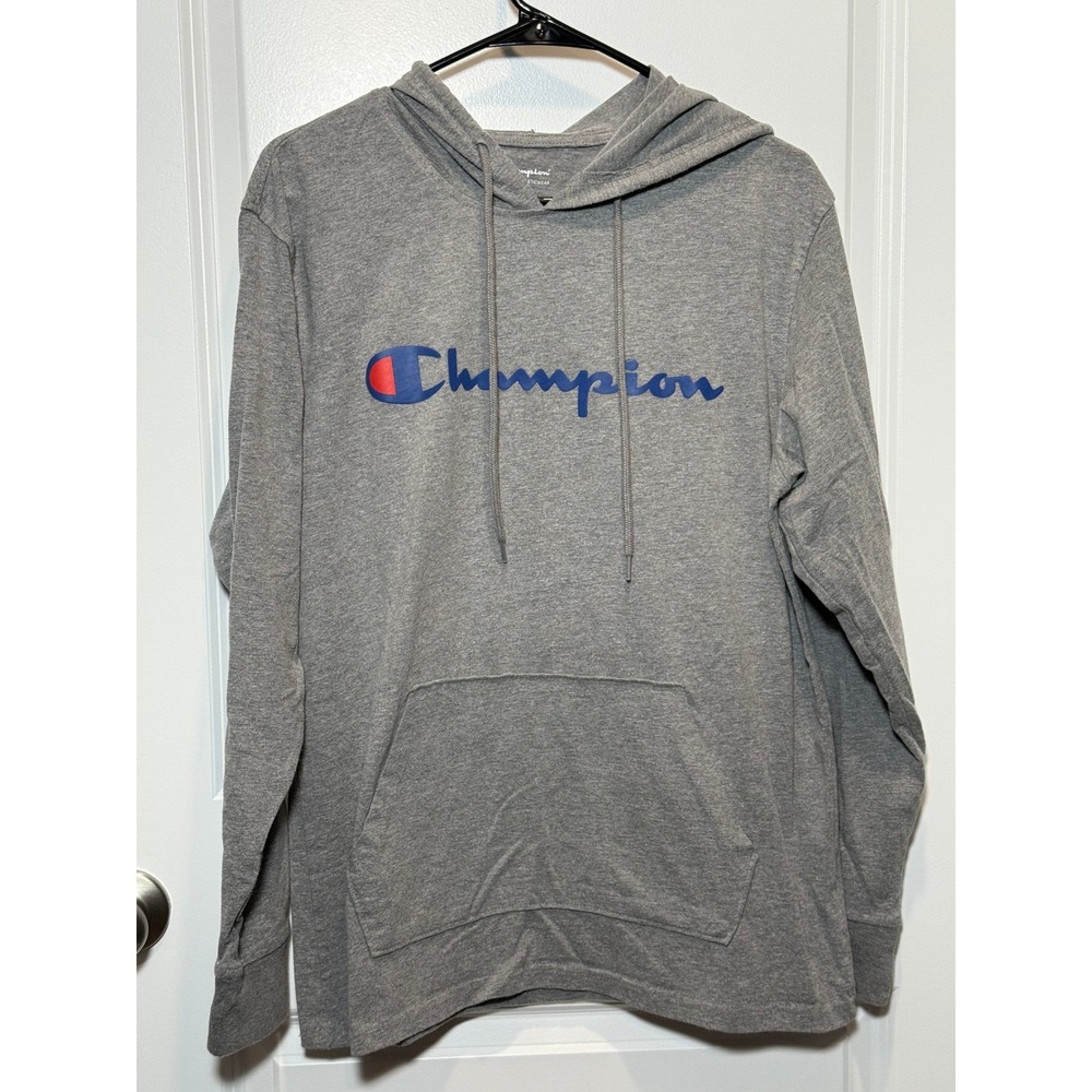 Champion Mens Medium Gray Pullover Hoodie Long Sleeve Athletic Sweatshirt Pocket